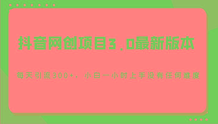抖音网创项目3.0最新版本，每天引流300+，小白一小时上手没有任何难度-生财社