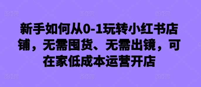 新手如何从0-1玩转小红书店铺，无需囤货、无需出镜，可在家低成本运营开店-生财社
