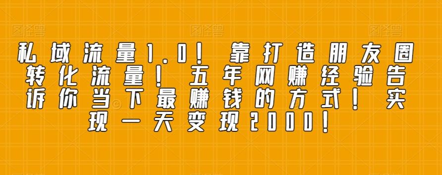 私域流量1.0！靠打造朋友圈转化流量！五年网赚经验告诉你当下最赚钱的方式！实现一天变现2000！-生财社