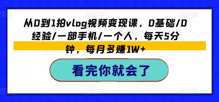 从0到1拍vlog视频变现课，0基础/0经验/一部手机/一个人，每天5分钟，每月多赚1W+-生财社