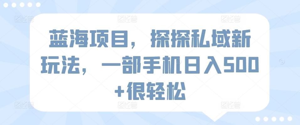 蓝海项目，探探私域新玩法，一部手机日入500+很轻松【揭秘】-生财社