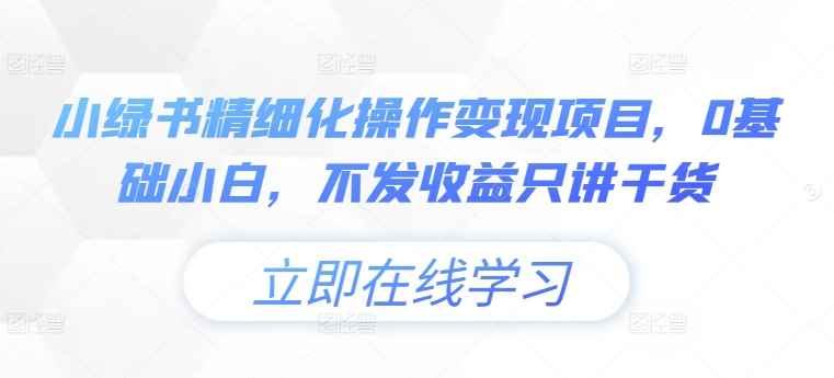 小绿书精细化操作变现项目，0基础小白，不发收益只讲干货-生财社