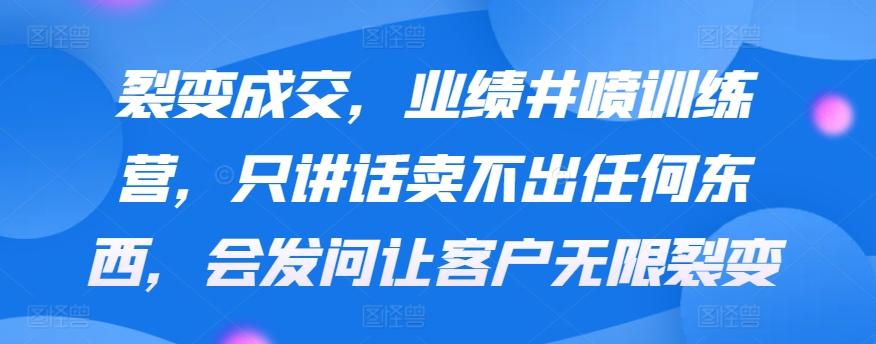 裂变成交，业绩井喷训练营，只讲话卖不出任何东西，会发问让客户无限裂变-生财社