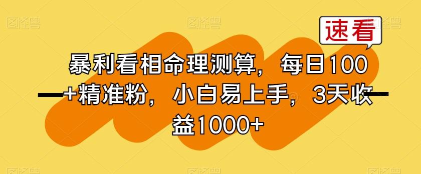 暴利看相命理测算，每日100+精准粉，小白易上手，3天收益1000+【揭秘】-生财社