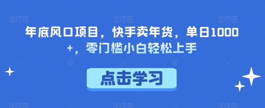 年底风口项目，快手卖年货，单日1000+，零门槛小白轻松上手-生财社