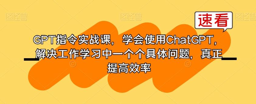 GPT指令实战课，学会使用ChatGPT，解决工作学习中一个个具体问题，真正提高效率-生财社