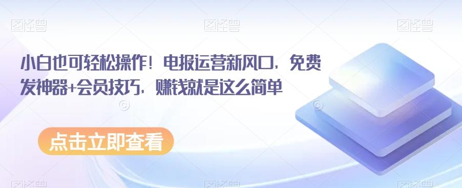 小白也可轻松操作！电报运营新风口，免费发神器+会员技巧，赚钱就是这么简单-生财社