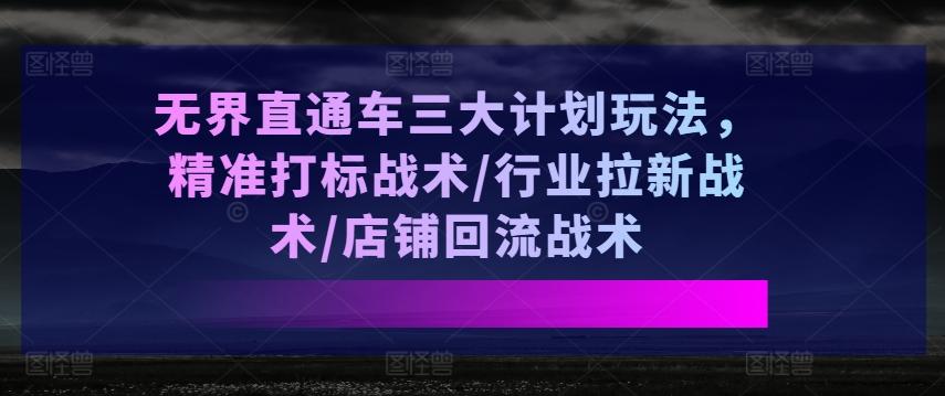 无界直通车三大计划玩法，精准打标战术/行业拉新战术/店铺回流战术-生财社