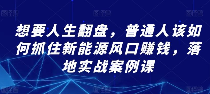 想要人生翻盘，普通人该如何抓住新能源风口赚钱，落地实战案例课-生财社
