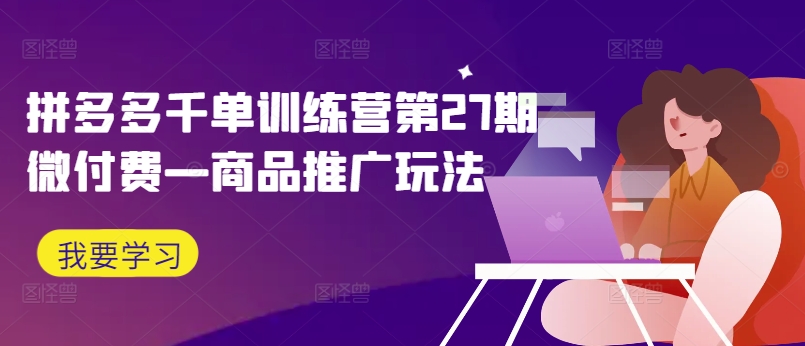 拼多多千单训练营第27期微付费—商品推广玩法-生财社