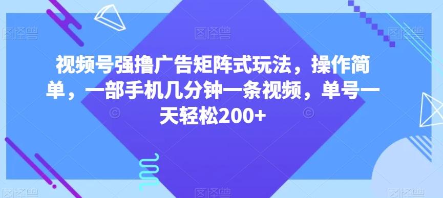 视频号强撸广告矩阵式玩法，操作简单，一部手机几分钟一条视频，单号一天轻松200+【揭秘】-生财社