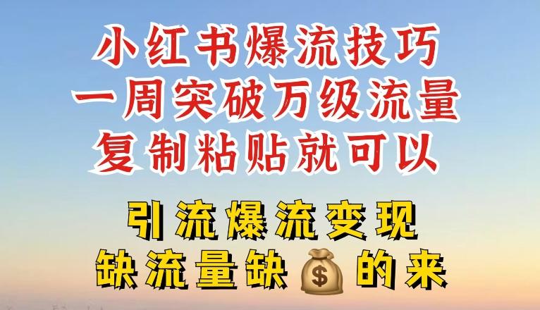 小红书爆流技巧，一周突破万级流量，复制粘贴就可以，引流爆流变现【揭秘】-生财社