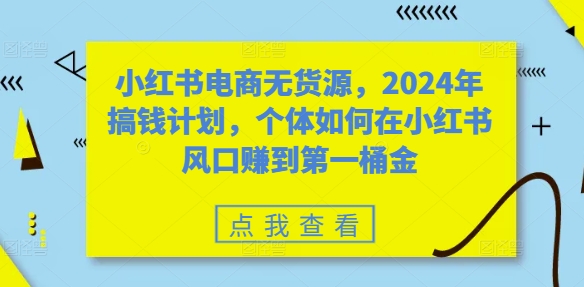 小红书电商无货源，2024年搞钱计划，个体如何在小红书风口赚到第一桶金-生财社
