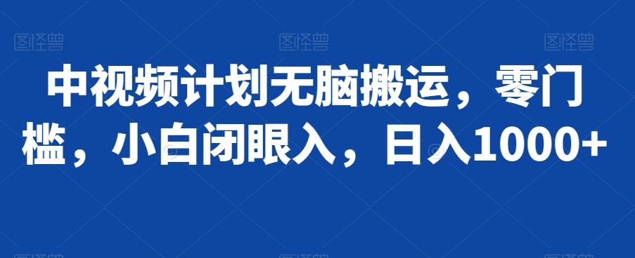 中视频计划无脑搬运，零门槛，小白闭眼入，日入1000+-生财社