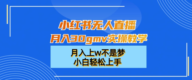 小红书无人直播月入30gmv实操教学，月入上w不是梦，小白轻松上手【揭秘】-生财社
