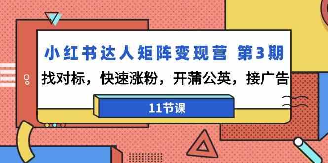 小红书达人矩阵变现营第3期，找对标，快速涨粉，开蒲公英，接广告(11节课)-生财社