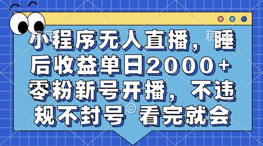 小程序无人直播，睡后收益单日2000+ 零粉新号开播，不违规不封号 看完就会-生财社
