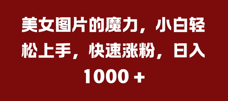 美女图片的魔力，小白轻松上手，快速涨粉，日入几张【揭秘】-生财社