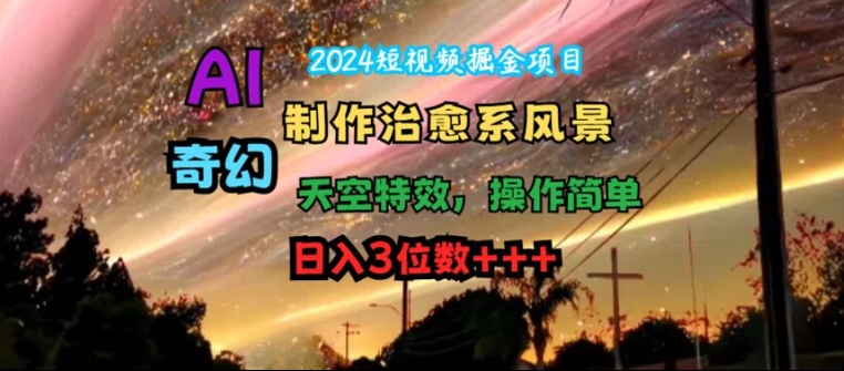 2024短视频掘金项目，AI制作治愈系风景，奇幻天空特效，操作简单，日入3位数【揭秘】-生财社