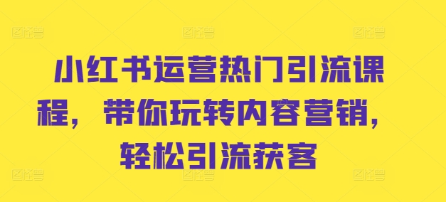 小红书运营热门引流课程，带你玩转内容营销，轻松引流获客-生财社