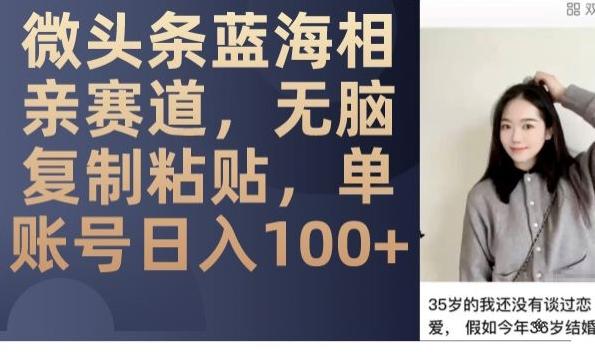 微头条蓝海相亲赛道，无脑复制粘贴，单账号日入100+-生财社