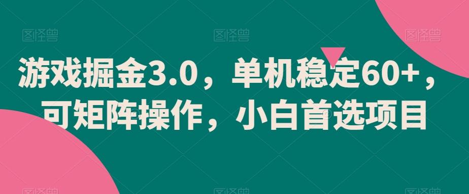 游戏掘金3.0，单机稳定60+，可矩阵操作，小白首选项目【揭秘】-生财社