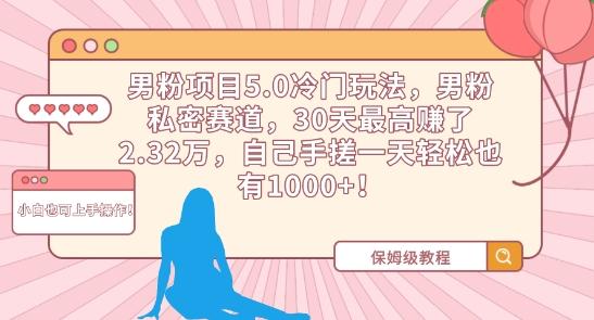 男粉项目5.0冷门玩法，男粉私密赛道，30天最高赚了2.32万，自己手搓一天轻松也有1000+【揭秘】-生财社